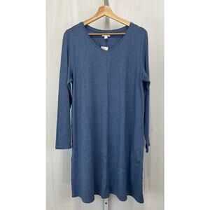 NWT J. JILL PureJill V Neck Long Sleeve Dress Knee Length Terry Knit Blue Size M